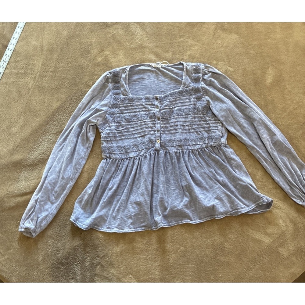 Women's Top Small Purple Babydoll Peasant Boho Embroidery Indie Sleaze Granola